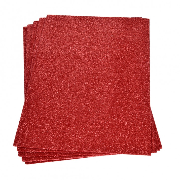 Moosgummiplatte Glitter, 200 x 300 x 2 mm, rot