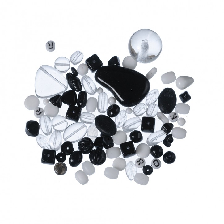 Glasperlenmix, sortiert, 120 g, schwarz / weiß