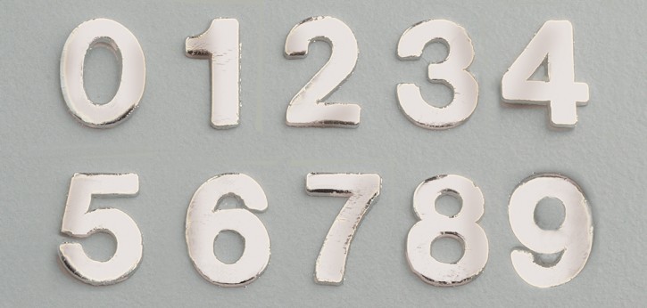 Wachsdekor Zahlensortiment, 0 - 9, 8 mm, silber glänzend